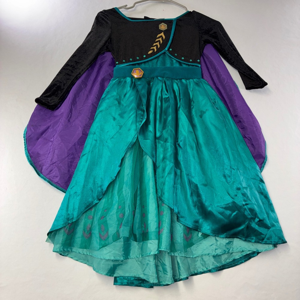 514 Royal Disney Frozen Anna Costume Dress S 4-6X Teal Purple Cape Glitter
